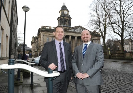 L-R Harrison Drury's John Chesworth and Brett Cooper outside the firm's new Lancaster offices